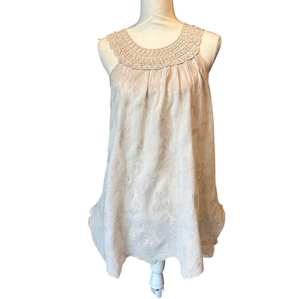 Indigo Soul Small Boho Fairy Femme Beige Sleeveless Tunic Crochet Coastal